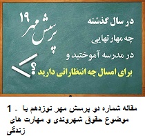 2 - مقاله شماره دو پرسش مهر نوزدهم با موضوع حقوق شهروندی و مهارت های زندگی در مدارس با تاکید بر ضرورت و اهمیت آموزش